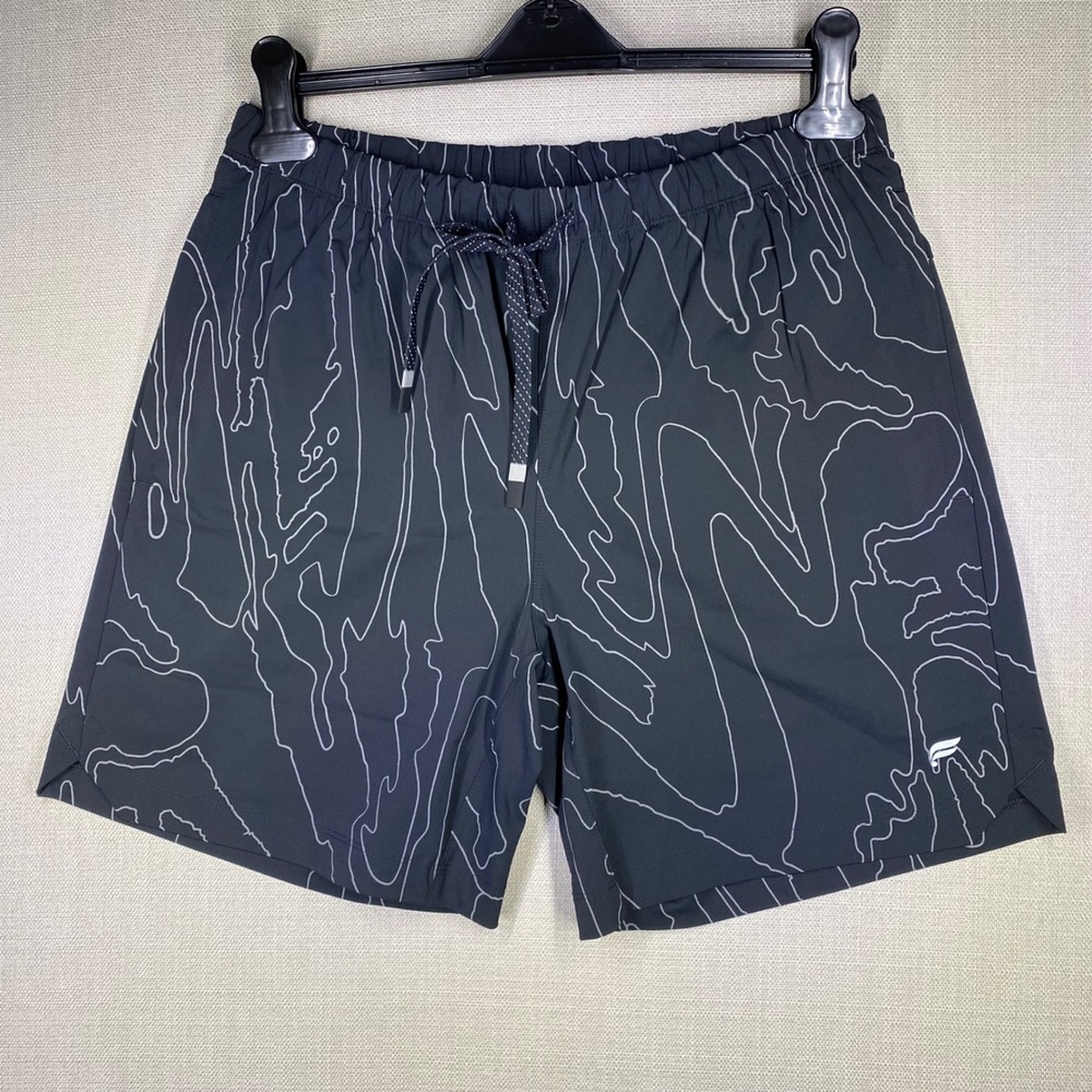 Fabletics Mens Black The One Topographic Print Lined Athletic Shorts Large NWT